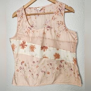J. Jill Peachy Pink Floral Asymmetrical Sleeveless Tank Top Womens Size Medium